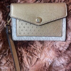 Michael Kors Gold Vanilla MD Card Holder / Keychain Wallet